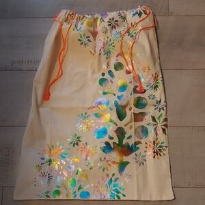 Free People Cream Drawstring Bag with Multicolor Floral Design